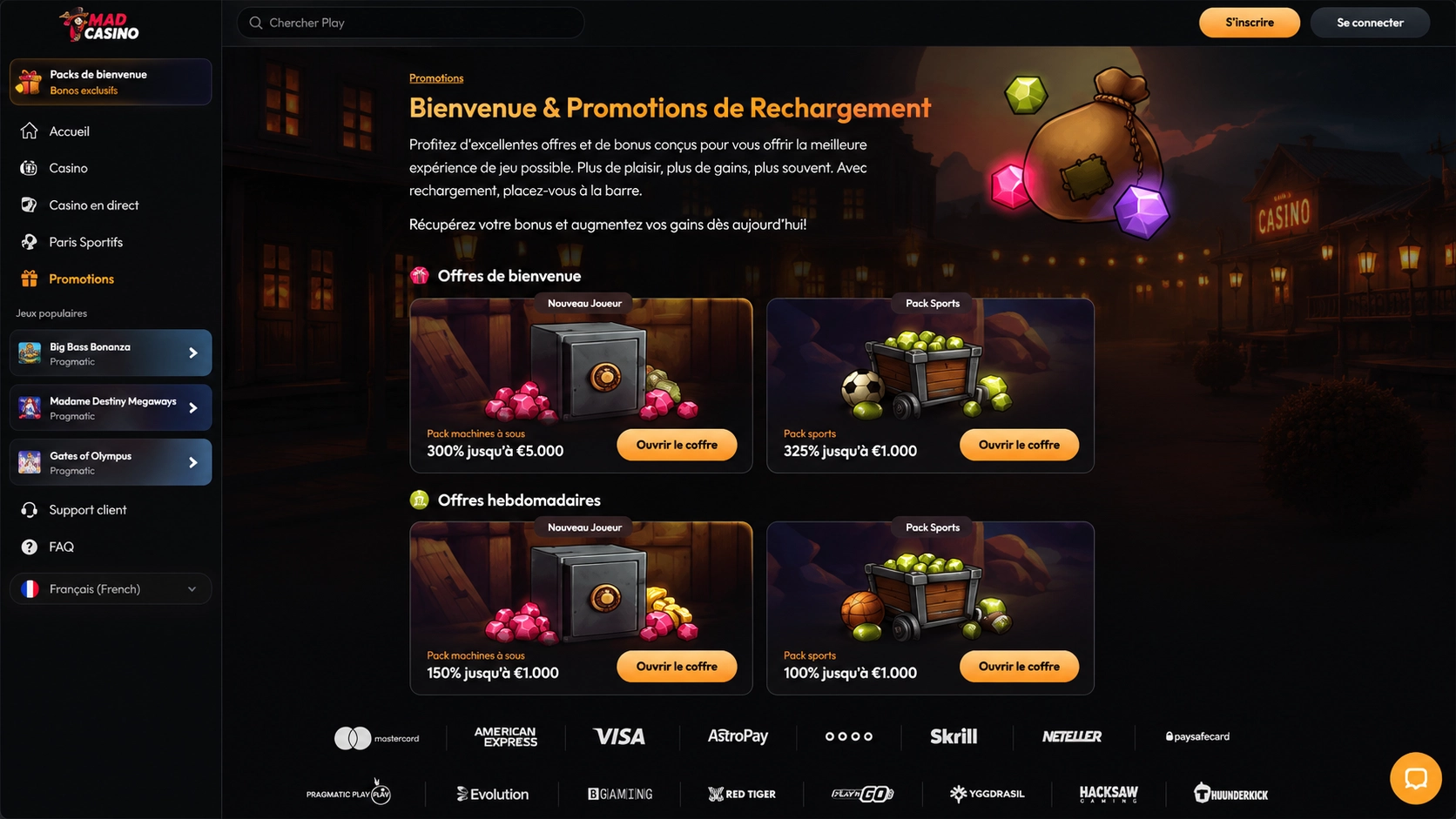 Mad Casino bonus de bienvenue — détail des trois premiers dépôts
